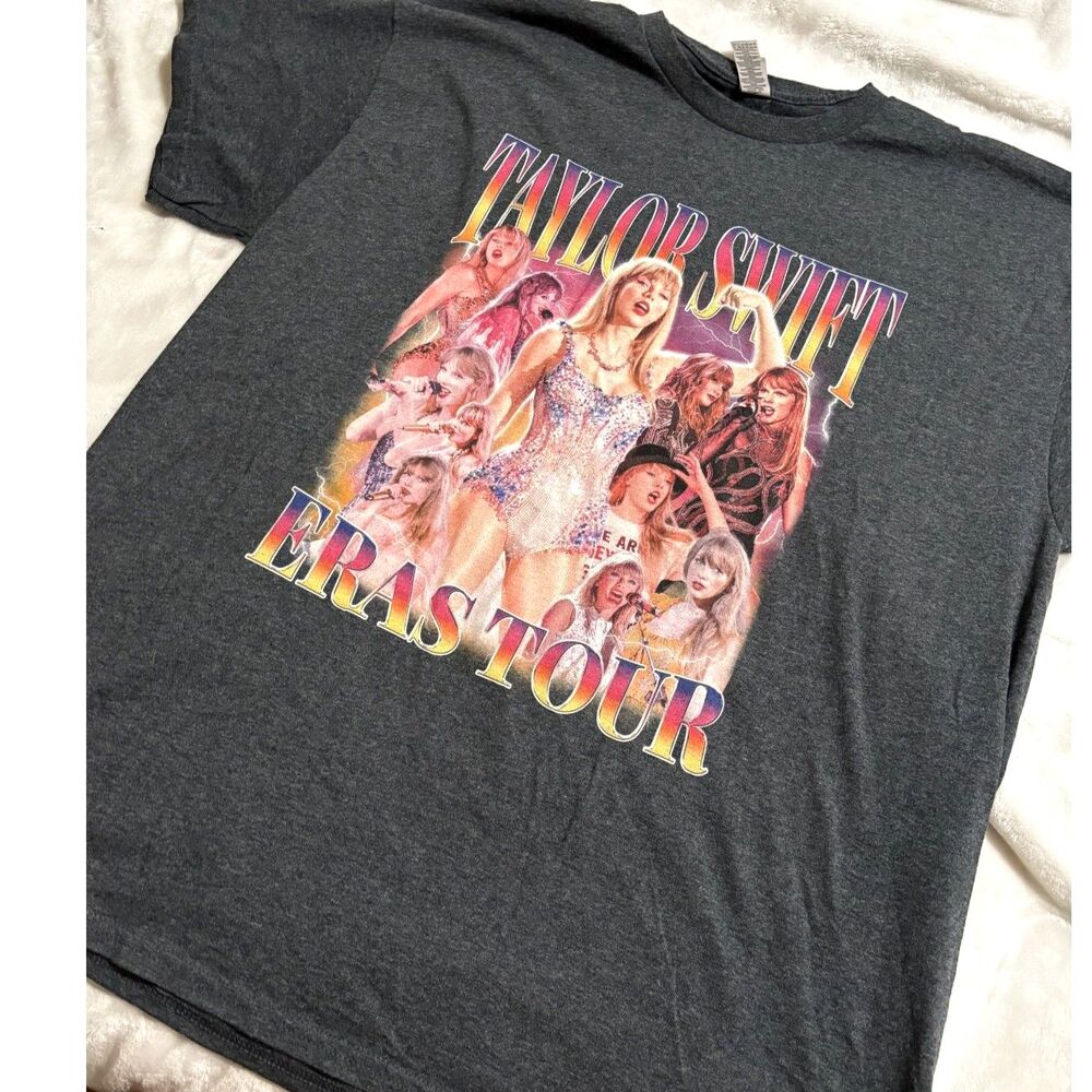 Taylor Swift Eras‎ Tour Graphic Tee XL Dark Gray Unisex Shirt Gildan Cotton
